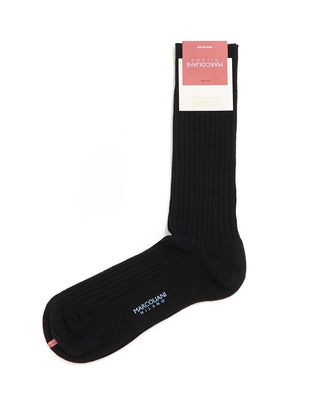 Marcoliani Extrafine Merino Wool Black Ribbed Socks Black 