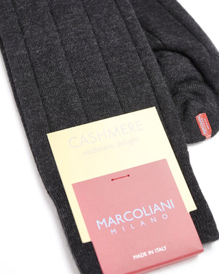 Marcoliani Cashmere Silk Grey Ribbed Socks Charcoal  2