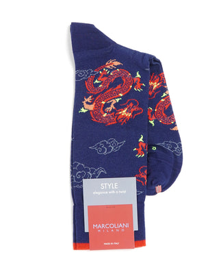 Marcoliani Dragon Design Pima Cotton Socks Blue  2
