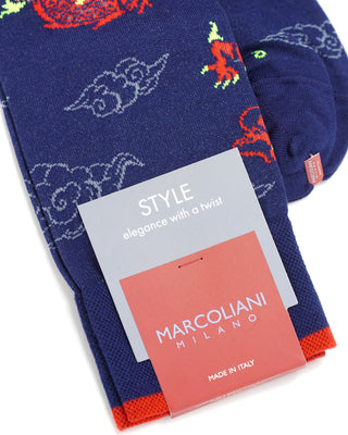 Marcoliani Dragon Design Pima Cotton Socks Blue  3