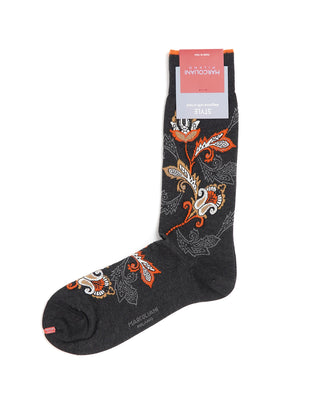 Marcoliani Grey Floral Pattern Cotton Socks Charcoal 