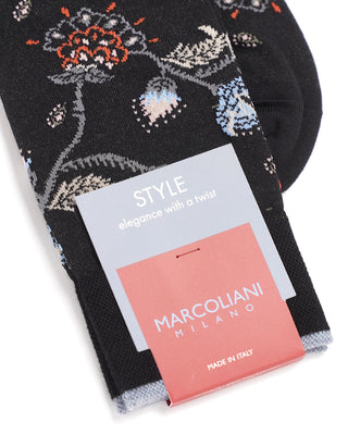 Marcoliani Floral Design Pima Cotton Socks Black  2