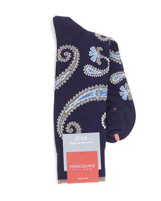 Marcoliani Paisely Pattern Pima Cotton Socks Navy  1