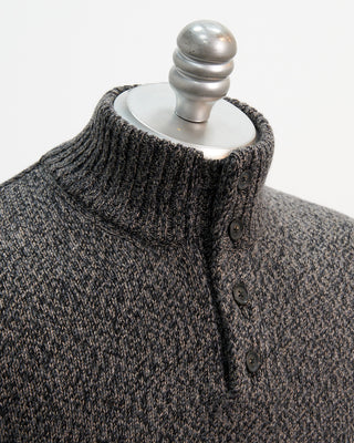 Ferrante Black  Taupe Melange 4 Button Mock Sweater Black  Brown  2