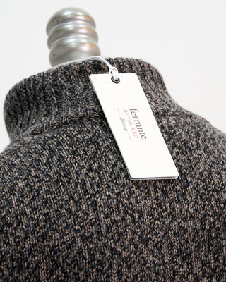 Ferrante Black  Taupe Melange 4 Button Mock Sweater Black  Brown  6