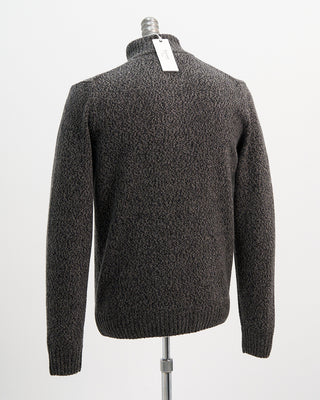 Ferrante Black  Taupe Melange 4 Button Mock Sweater Black  Brown  7