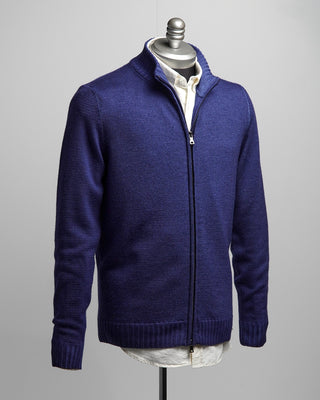 Ferrante Blue 7 Gauge Full Zip Frosted Garment Dyed Wool Sweater Blue  5