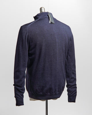 Ferrante Navy 12 Gauge Quarter Zip Frosted Garment Dyed Wool Sweater Navy 