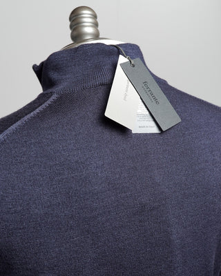 Ferrante Navy 12 Gauge Quarter Zip Frosted Garment Dyed Wool Sweater Navy  1
