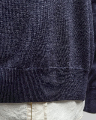 Ferrante Navy 12 Gauge Quarter Zip Frosted Garment Dyed Wool Sweater Navy  4