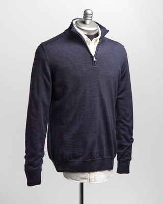 Ferrante Navy 12 Gauge Quarter Zip Frosted Garment Dyed Wool Sweater Navy  5