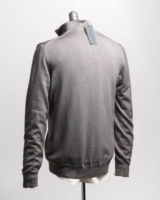 Ferrante Taupe 12 Gauge Quarter Zip Frosted Garment Dyed Wool Sweater Taupe