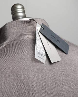 Ferrante Taupe 12 Gauge Quarter Zip Frosted Garment Dyed Wool Sweater Taupe  1