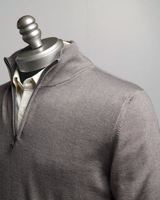 Ferrante Taupe 12 Gauge Quarter Zip Frosted Garment Dyed Wool Sweater Taupe  2