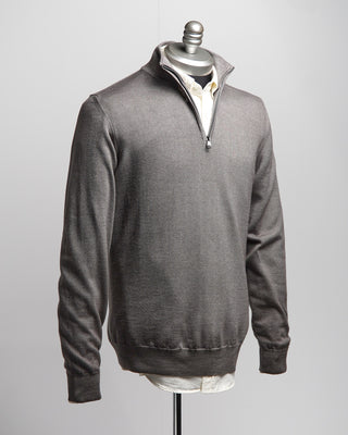 Ferrante Taupe 12 Gauge Quarter Zip Frosted Garment Dyed Wool Sweater Taupe  6