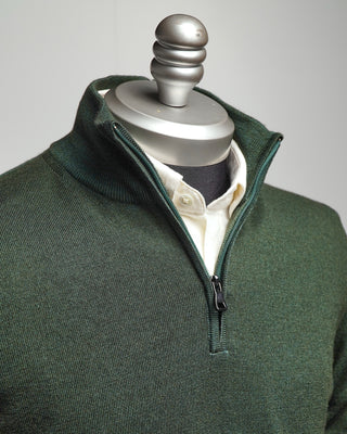 Ferrante Hunter Green 12 Gauge Quarter Zip Frosted Garment Dyed Wool Sweater Hunter  2