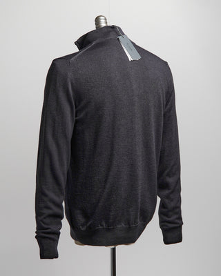 Ferrante Charcoal 12 Gauge Quarter Zip Frosted Garment Dyed Wool Sweater Charcoal