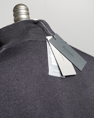 Ferrante Charcoal 12 Gauge Quarter Zip Frosted Garment Dyed Wool Sweater Charcoal  1