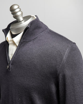Ferrante Charcoal 12 Gauge Quarter Zip Frosted Garment Dyed Wool Sweater Charcoal  2