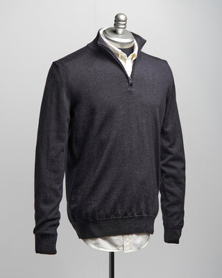 Ferrante Charcoal 12 Gauge Quarter Zip Frosted Garment Dyed Wool Sweater Charcoal  5