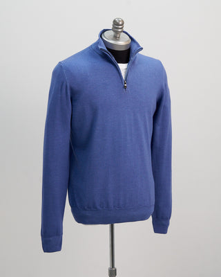 Ferrante Light Blue 12 Gauge Quarter Zip Frosted Garment Dyed Wool Sweater Light Blue 