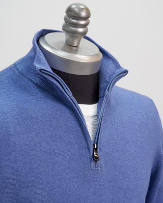 Ferrante Light Blue 12 Gauge Quarter Zip Frosted Garment Dyed Wool Sweater Light Blue  1