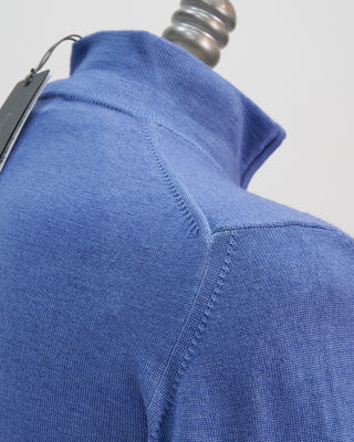 Ferrante Light Blue 12 Gauge Quarter Zip Frosted Garment Dyed Wool Sweater Light Blue  4