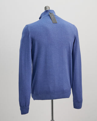 Ferrante Light Blue 12 Gauge Quarter Zip Frosted Garment Dyed Wool Sweater Light Blue  5