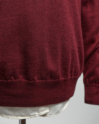 Ferrante Burgundy 12 Gauge Quarter Zip Frosted Garment Dyed Wool Sweater Burgundy  3