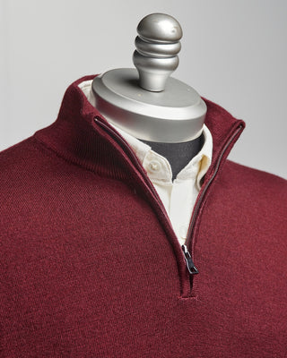 Ferrante Burgundy 12 Gauge Quarter Zip Frosted Garment Dyed Wool Sweater Burgundy  4