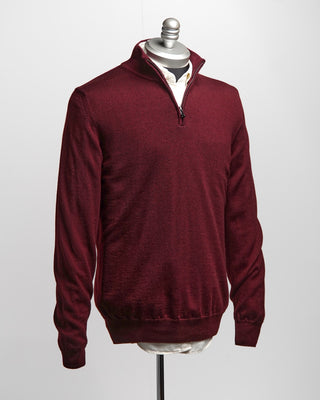 Ferrante Burgundy 12 Gauge Quarter Zip Frosted Garment Dyed Wool Sweater Burgundy  5