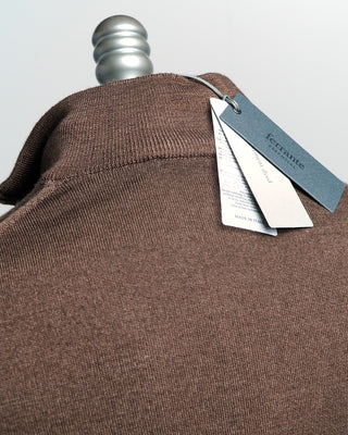 Ferrante Chocolate 12 Gauge Quarter Zip Frosted Garment Dyed Wool Sweater Chocolate  1