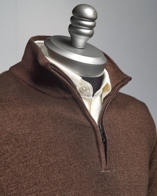 Ferrante Chocolate 12 Gauge Quarter Zip Frosted Garment Dyed Wool Sweater Chocolate  2