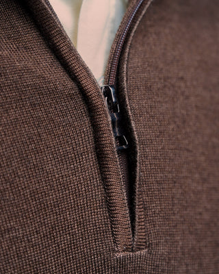 Ferrante Chocolate 12 Gauge Quarter Zip Frosted Garment Dyed Wool Sweater Chocolate  4