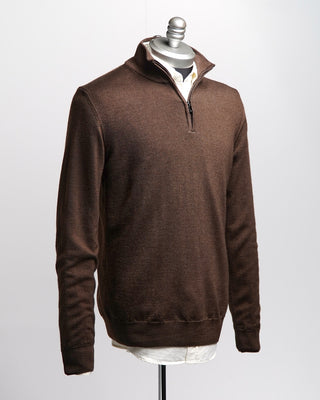 Ferrante Chocolate 12 Gauge Quarter Zip Frosted Garment Dyed Wool Sweater Chocolate  6