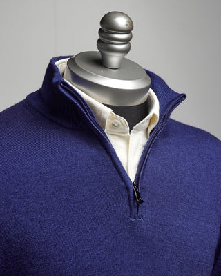 Ferrante Blue 12 Gauge Quarter Zip Frosted Garment Dyed Wool Sweater Cobalt Blue  3