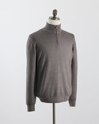 Ferrante Taupe 12 Gauge Quarter Zip Frosted Garment Dyed Wool Sweater Taupe 24