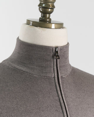 Ferrante Taupe 12 Gauge Quarter Zip Frosted Garment Dyed Wool Sweater Taupe 27