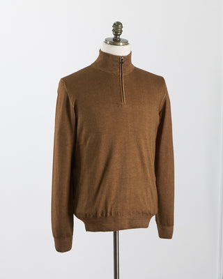 Ferrante Cognac 12 Gauge Quarter Zip Frosted Garment Dyed Wool Sweater Cognac 80