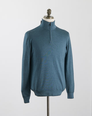 Ferrante Teal 12 Gauge Quarter Zip Frosted Garment Dyed Wool Sweater Teal 10