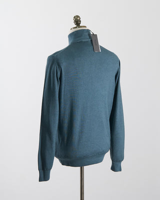 Ferrante Teal 12 Gauge Quarter Zip Frosted Garment Dyed Wool Sweater Teal 11