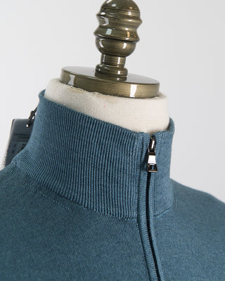 Ferrante Teal 12 Gauge Quarter Zip Frosted Garment Dyed Wool Sweater Teal 13