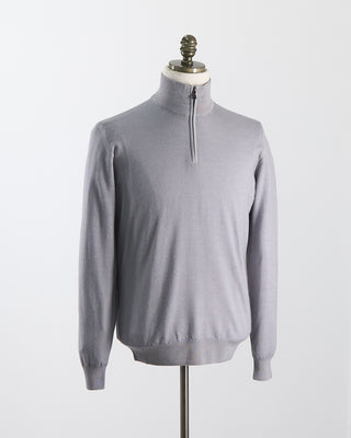 Ferrante Silver 12 Gauge Quarter Zip Frosted Garment Dyed Wool Sweater Silver 87
