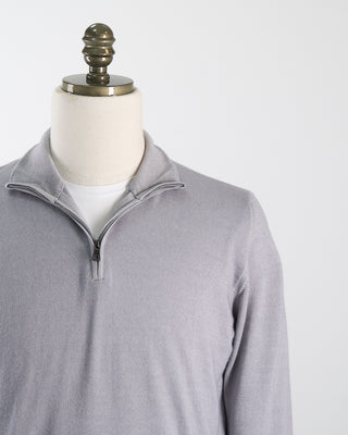 Ferrante Silver 12 Gauge Quarter Zip Frosted Garment Dyed Wool Sweater Silver 90