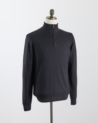 Ferrante Charcoal 12 Gauge Quarter Zip Frosted Garment Dyed Wool Sweater Charcoal 59
