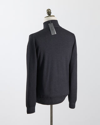 Ferrante Charcoal 12 Gauge Quarter Zip Frosted Garment Dyed Wool Sweater Charcoal 60