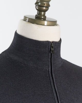 Ferrante Charcoal 12 Gauge Quarter Zip Frosted Garment Dyed Wool Sweater Charcoal 62