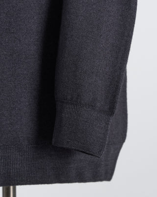 Ferrante Charcoal 12 Gauge Quarter Zip Frosted Garment Dyed Wool Sweater Charcoal 64