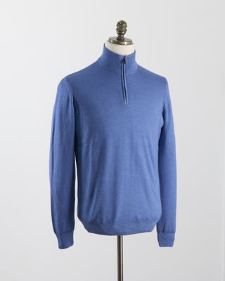 Ferrante Light Blue 12 Gauge Quarter Zip Frosted Garment Dyed Wool Sweater Light Blue 17