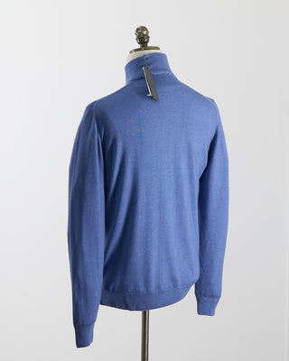 Ferrante Light Blue 12 Gauge Quarter Zip Frosted Garment Dyed Wool Sweater Light Blue 18